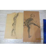 2 VINTAGE CHARCOAL DRAWING YOUNG FEMALE DANCER  LARGEST 12&quot; X 24&quot; - £7.92 GBP