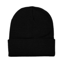Black Unisex Beanie Hat Plain Warm Knit Cuff Skull Ski Cap - $9.90