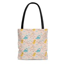 Dinosaurs In The Clouds Hand Drawn Creme de Peche AOP Tote Bag - £14.14 GBP+