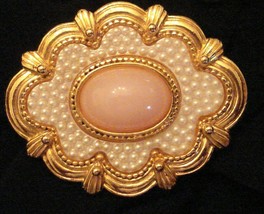 Avon Brooch Textured Faux Coral Pin Vtg Victorian Style Seed Pearl - £15.56 GBP