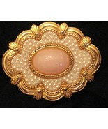 Avon BROOCH Textured Faux Coral Pin VTG VICTORIAN Style Seed Pearl - £15.47 GBP