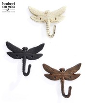 Dragonfly Single Wall Hook Set of 4 Cast Iron Color Choice Brown Black White