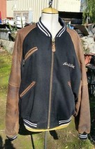 Vintage AVIREX Jacket Varsity Leather Sleeves Flight Jacket 1980&#39;s Patches - £393.04 GBP