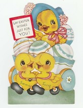 Vintage Easter Card Mechanical Ducks Cart of Eggs A-Meri-Card 1950&#39;s Die-Cut - £11.86 GBP