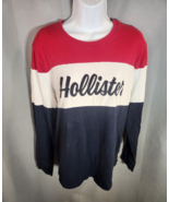 Hollister Shirt Women Medium Red White Blue Spell Out Logo Long Sleeve L... - $7.66