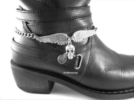 Skull Rose Two Wings Boot Handmade Chainmail Motorcycle Accessory OrrWha... - $21.00+