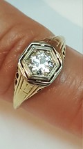 Antique Victorian 14K White &amp; Yellow Gold Filigree Ring old Cut Diamond, 1900&#39;s. - £1,336.66 GBP