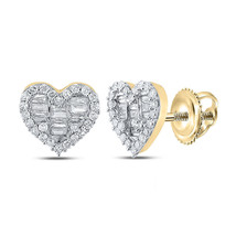 10kt Yellow Gold Womens Baguette Diamond Heart Earrings 3/8 Cttw - £368.04 GBP