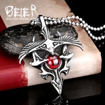 BEIER Retro / Punk 316L Stainless Steel Eagle Red Stone Theme Necklace /... - $19.99