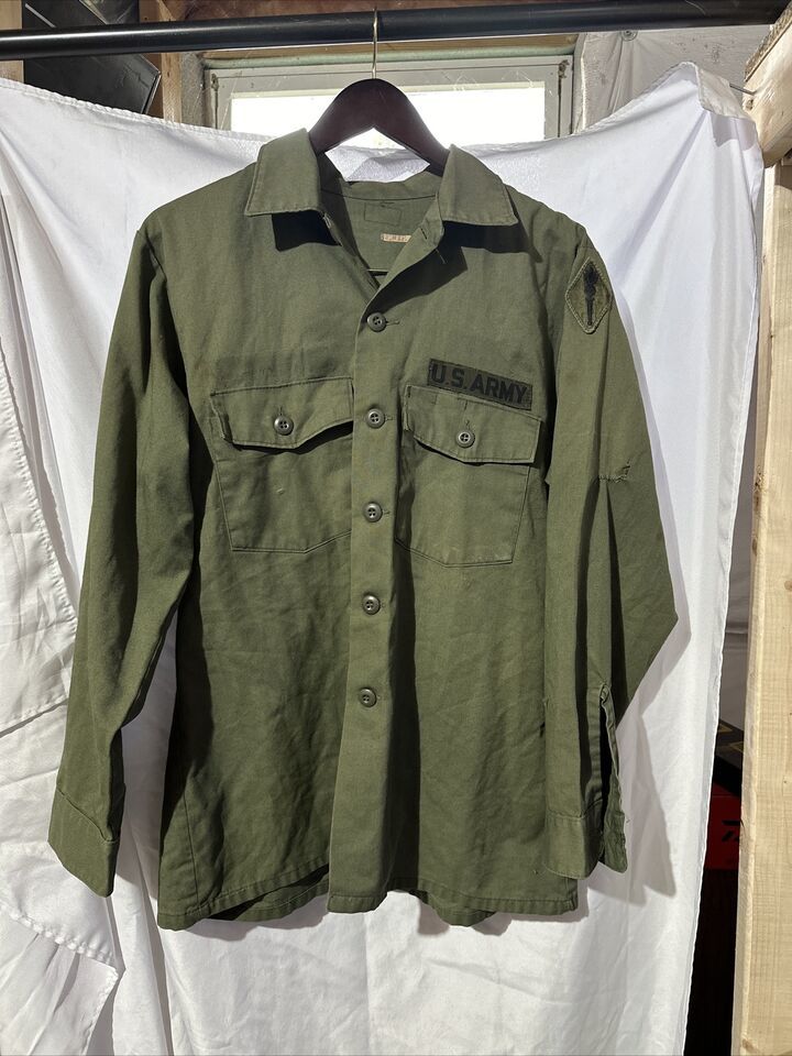 Primary image for Men’s VTG Poly/Cotton Utility Shirt OG-507 US ARMY Military Button Down w/ Unit