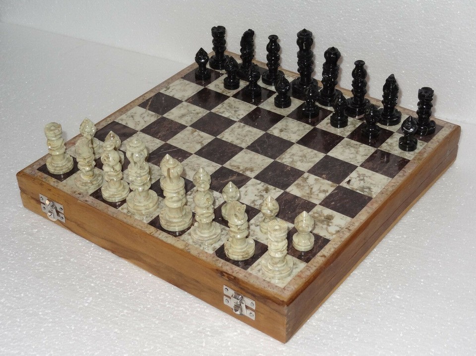 10&quot;x10&quot; Marble Ebony Chess Set Handcrafted gorara stone pieces Play &amp; gi... - $123.44