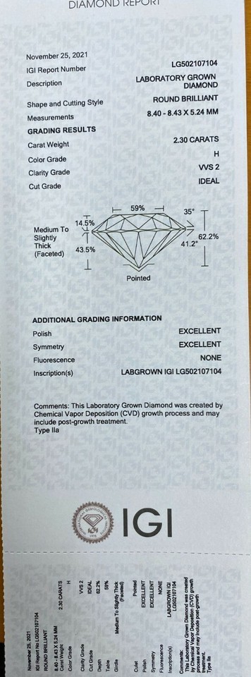 Lot of 2 Cvd Faux Diamonds Grown Round Cut Diamonds Igi Certified TCW = 4.65-... Item image 5