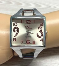 Via Nova Cuff Watch Bracelet Silver Tone Bold Face Quartz Analog - £15.11 GBP