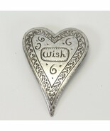Coldwater Creek Engraved Wish Heart Pin Brooch 2&quot; H x  1-1/2&quot; W - €9,21 EUR