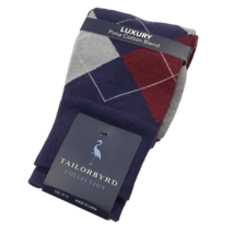 Tailorbyrd Men&#39;s Argyle Dress Socks Pima Cotton Blend Navy Blue Size 10-13 - £9.40 GBP