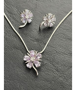 Sterling Silver Amethyst &amp; Cubic Zirconium Flower Necklace &amp; Earrings Set - $29.69