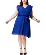 Love Squared Womens Plus Size Flutter Sleeve A Line Dress Size 1X Color Cobalt - $58.41