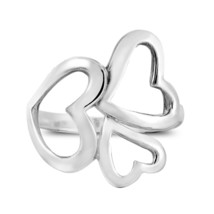 Cute &amp; Modern Triple Hearts of Love Sterling Silver Ring - 9 - £16.45 GBP