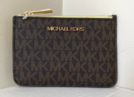 New Michael Kors Jet Set Travel small TZ coin pouch ID window Brown / Buttercup - £34.95 GBP