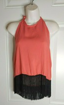 NWT Body Central Orange w/black Fringe Cute Halter Crop Top Blouse Size Small - £10.70 GBP