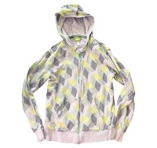 Adidas Neo Label Geometric Zip Hoodie Women’s Small Yellow Gray Pattern - $9.89