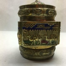 Antique Chinese Polychrome Enamel Brass Repousse Tea Caddy Box Jar Trinket Camel - £27.12 GBP