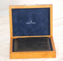 Nautica Bifold Leather Wallet &amp; Wooden Box Blue Velvet - $39.59