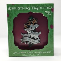 Christmas Tree Ornament Baby&#39;s First 1st Baby Deer + Fawn reindeer Duchi... - £11.52 GBP