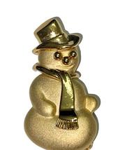 Vintage Gold Tone Smiling Happy Snowman Frosty Pin Brooch Holiday Christmas image 6