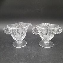 Vintage c.1940s Fostoria “Mayflower” Etched Clear Glass Creamer &amp; Sugar ... - $16.81
