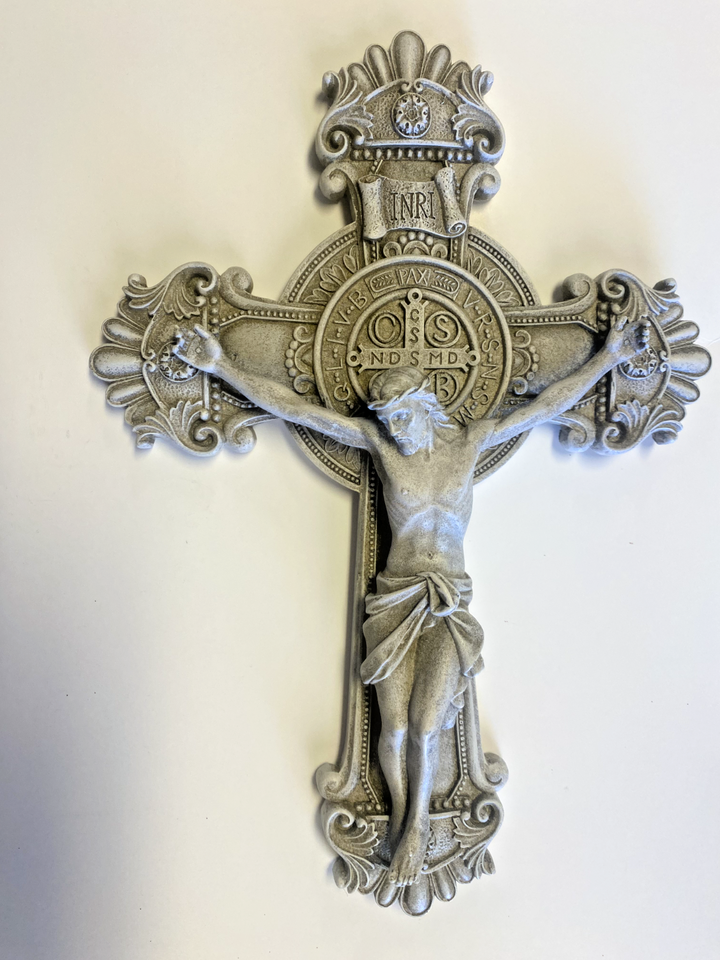 Saint Benedict 10.50" Stone Crucifix,  New #AB-135