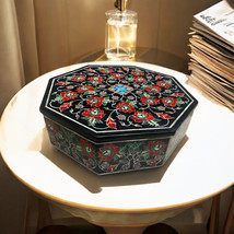 10&quot;x10&quot;x4&quot; Octagon Black Marble Carnelian Stone Floral Arts Jewelry Box ... - $1,128.60