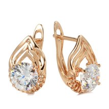 Unique Ethnic Bridal 585 Rose Gold Earrings Hollow Natural Zircon Drop Earrings  - £10.39 GBP