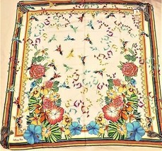 Johnny Was 100% Silk AndraTasseled Scarf/Shawl Multicolor Floral and Birds Print - £63.92 GBP