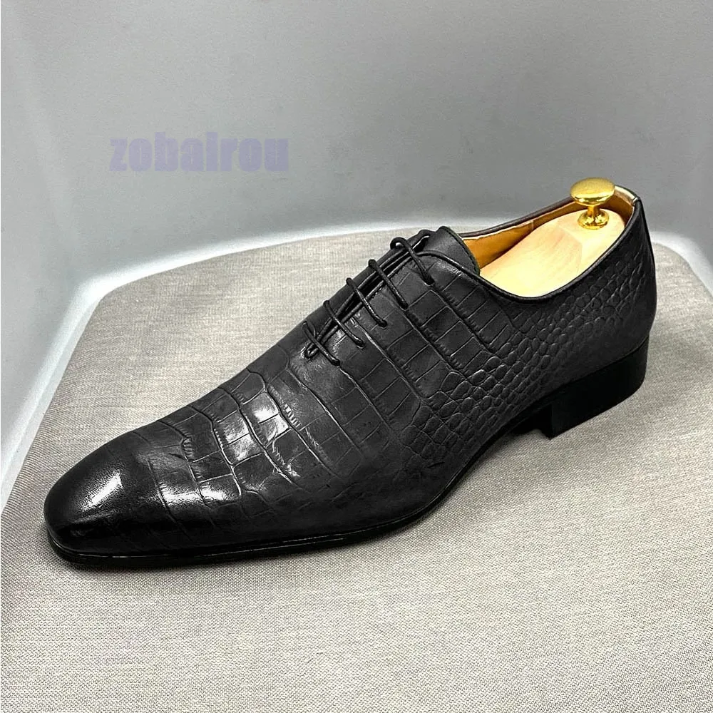 Cowhide Crocodile Pattern Lace Up Wedding Shoes High Quality Handmade Ox... - £187.99 GBP