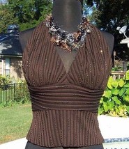 Cache Ruched Ottoman Beaded Halter Top Lined Brown XS Sz 0 Event Club $138 NWT - £44.82 GBP