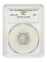 1851-O 10C PCGS AU55 ex: D.L. Hansen - £1,826.14 GBP