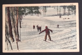 Snow Skiing Down a Hill Winter Scenes Linen Curt Teich Postcard c1940s - £7.92 GBP