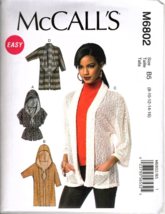 McCall&#39;s M6802 Misses 8 to 16 Hooded Cardigan Jacket Sewing Pattern New - £11.11 GBP