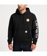 Carhartt Loose Fit Midweight Logo Sleeve Hoodie Black Men M K288 - €55,66 EUR