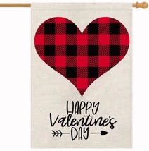 Valentine Buffalo Check Plaid Love Heart Garden Flag  28 x 40 Inch Vertical - £20.69 GBP