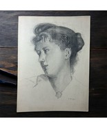 K.Stanger Antique 1911 Pencil Drawing Sitting Young Girl Portrait 30*40 cm - $1,295.23 MXN