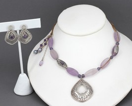 Retired Silpada Sterling Amethyst Lavender Pearl Necklace &amp; Earrings N20... - £35.93 GBP