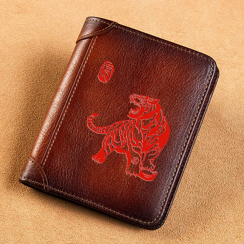  Men Wallets Chinese Zodiac Tiger Signs Short Card Holder Purse Trifold Men&#39;s Wa - $78.66