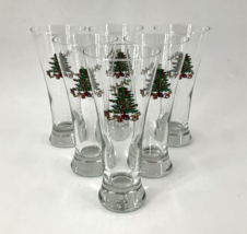 Set Of 6 Vintage Luminarc Christmas Tree Noel 7 Inch Tall Pilsner Glasses - £54.58 GBP