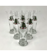 Set Of 6 Vintage Luminarc Christmas Tree Noel 7 Inch Tall Pilsner Glasses - £53.70 GBP