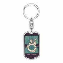 Tarot Card Wheel of Fortune Swivel Keychain Dog Tag Stainless Steel or 18k Gold - £31.57 GBP