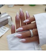 White French Tip Press on Nails Medium Almond Fake Nails Chrome False Nails - $210.36 MXN