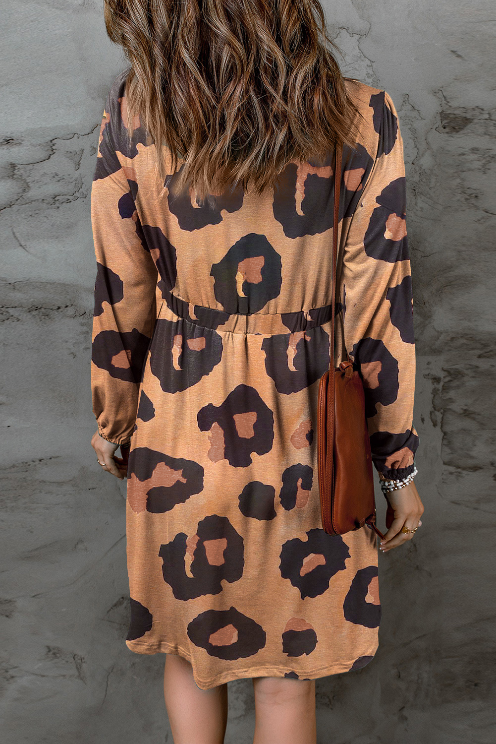 Leopard Print Button Front Bubble Sleeve Loose Knit Dress Item image 2