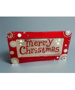 Red &amp; Silver Glass &quot;Merry Christmas&quot; Serving Tray Platter 15x8 Decor - $13.83